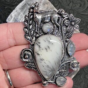 Dendritic Opal Doe Deer Witchy Fairycore Fantasy Pendant